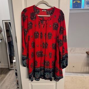 JODIFL Red and Black Floral Long Sleeve Dress